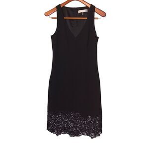 TRINA TURK Black Sleeveless V-Neck Midi Dress Crochet Hem Women's 4